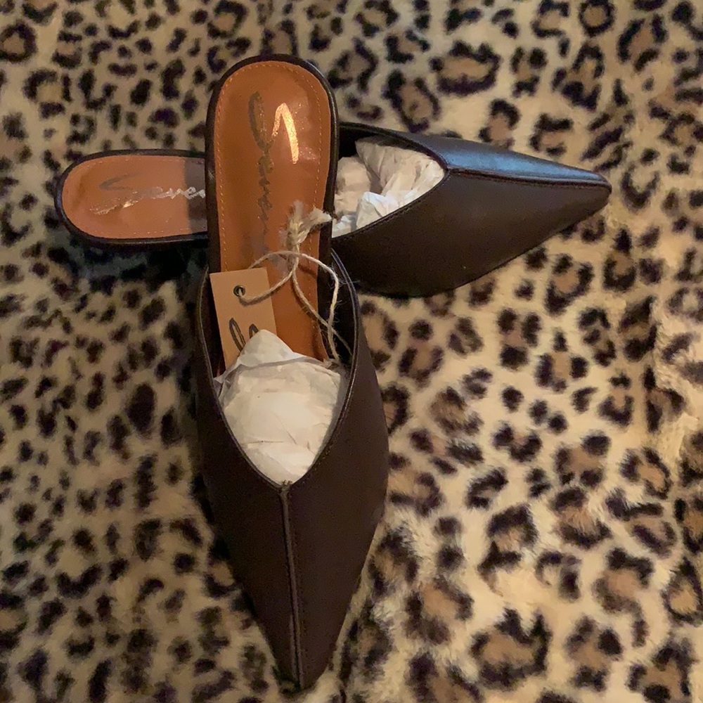 Brown Pointed-Toe Mules